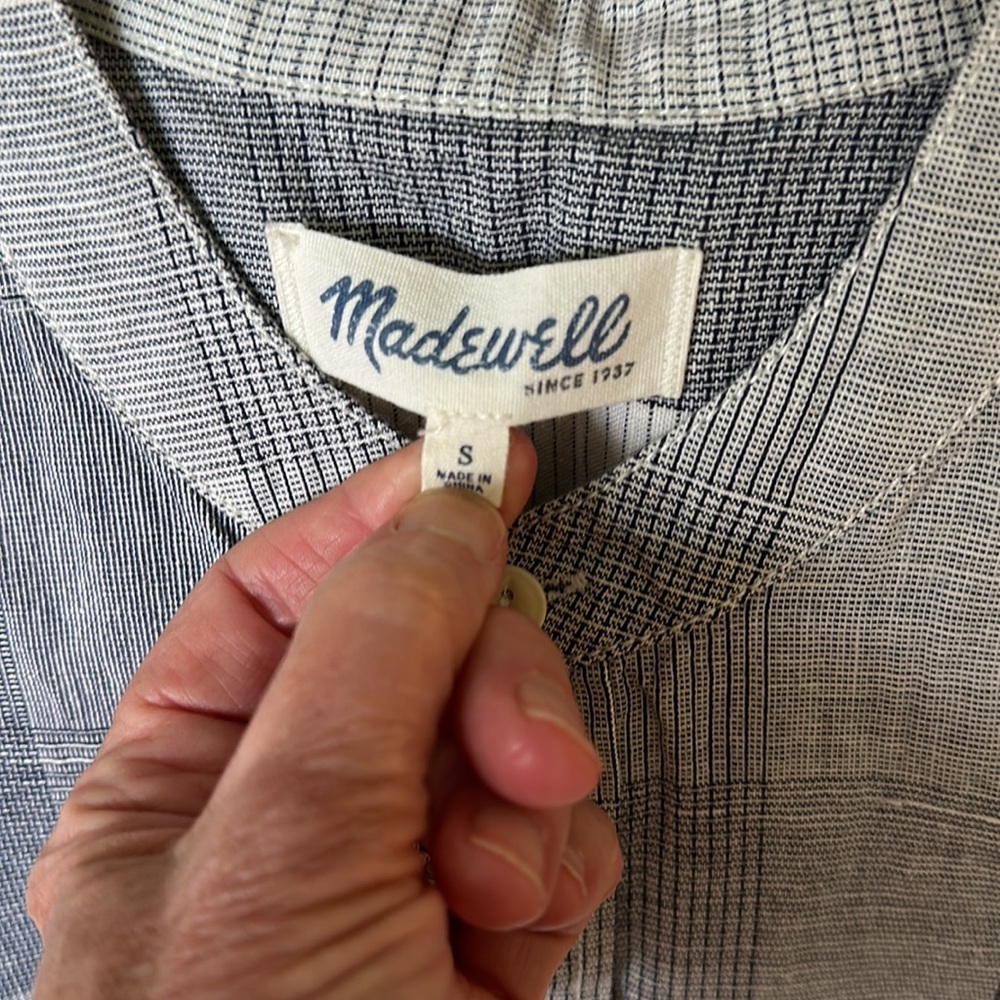 Madewell shortsleeve mandarin color plaid cotton/linen button down blouse size S - Picture 2 of 7